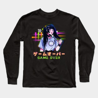 Anime Girl Game Over Japanese Vaporwave Long Sleeve T-Shirt